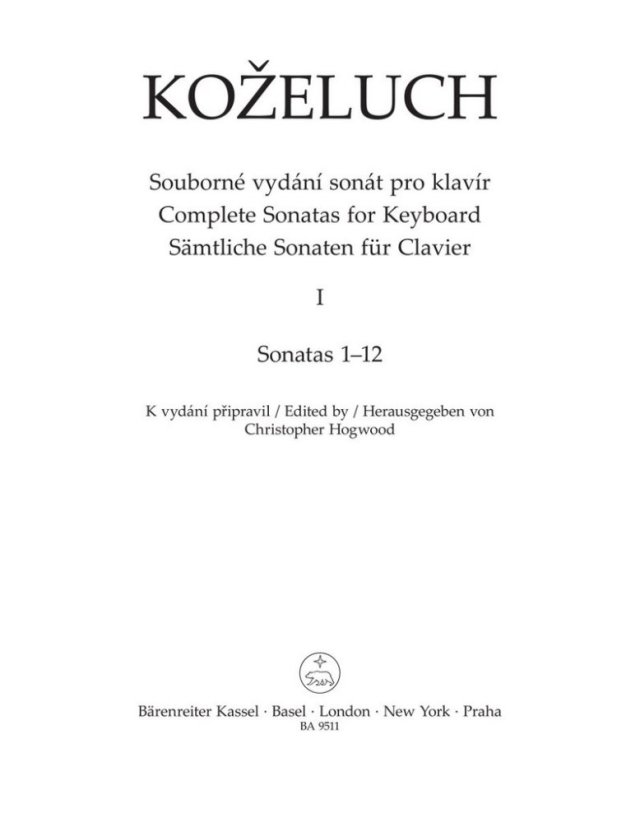 Koželuh Leopold | Souborné vydání sonát pro klavír 1. díl (Sonáty 1-12)