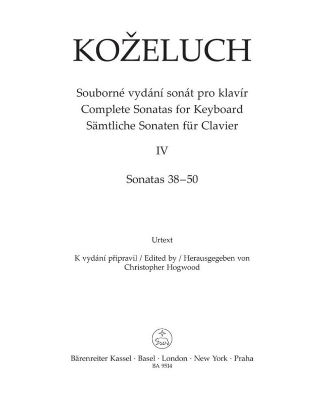 Koželuh Leopold | Souborné vydání sonát pro klavír 4. díl (Sonáty 38-50)